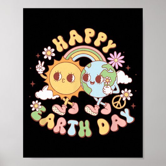 Disco Groovy Happy Earth Day Peace Sun And Earth ポスター (正面)