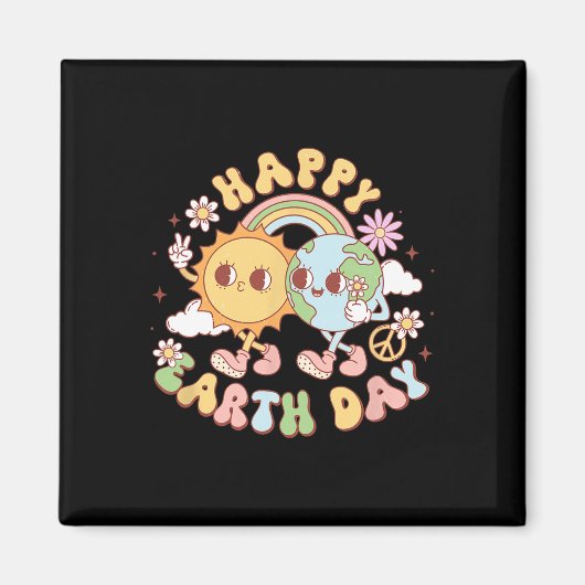 Disco Groovy Happy Earth Day Peace Sun And Earth マグネット (正面)