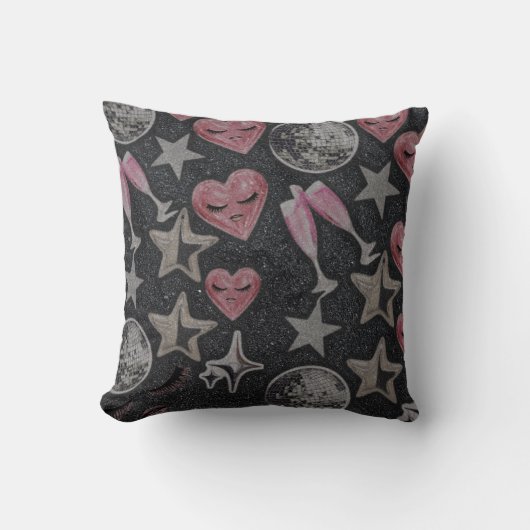 Disco Hearts Accent Pillow – Stylish Glam Home Dec クッション (正面)