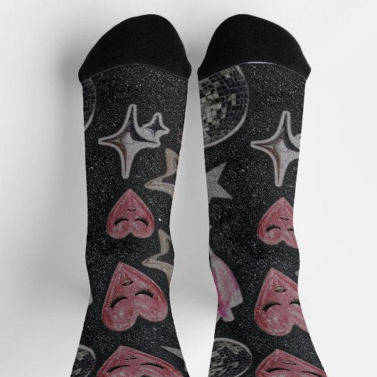 Disco Hearts Socks – Cute Glam Gift for Her ソックス (上部)