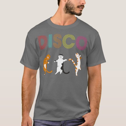 Disco Katzen Tanz CatテクノDJ Electro Musik Tシャツ (正面)