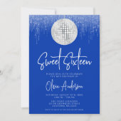 Disco Lights Silver Royal Blue Sweet 16 招待状 (正面)