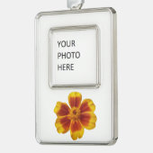 Disco Marigoldオレンジと赤い夏の花 シルバープレートフレームオーナメント (左)