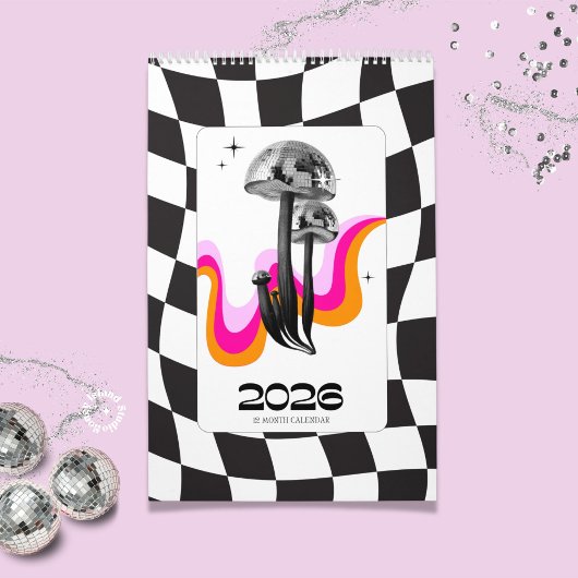 Disco Mushroom 2026 Y2K Office Planner カレンダー