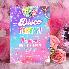 Disco Party Neon Retro Glow Crazy Girl Birthday 招待状