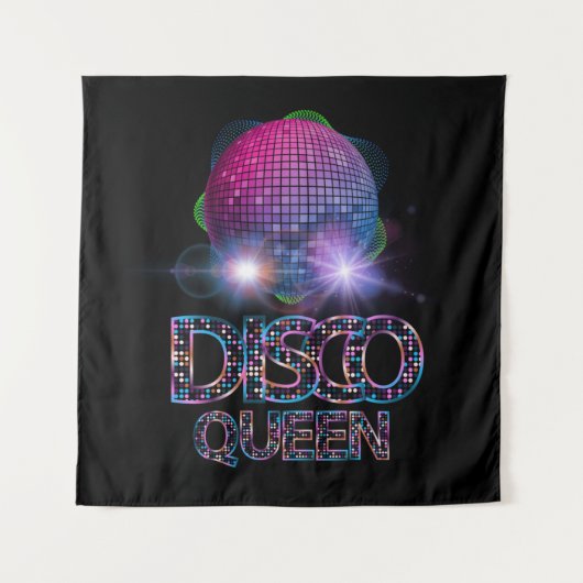 Disco Queen - 70's Discoをテーマにしたヴィンテージ70年代 タペストリー (正面)