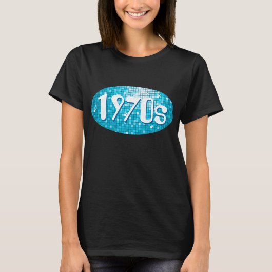 Disco Tiles Blue '1970s' tシャツブラック Tシャツ (正面)