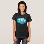 Disco Tiles Blue '1970s' tシャツブラック Tシャツ (正面フル)
