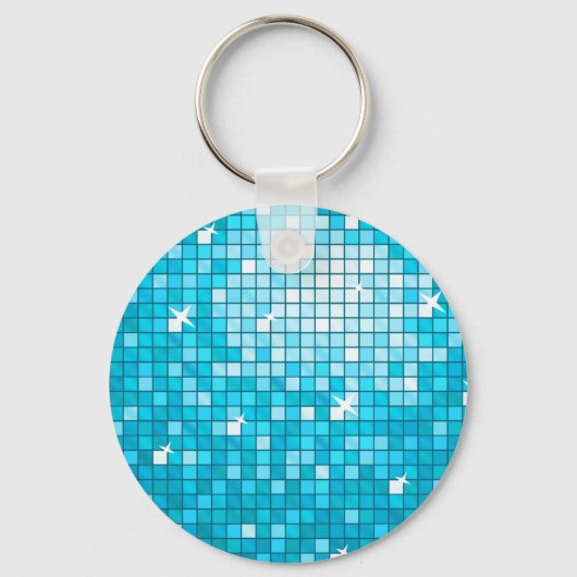 Disco Tiles Blue keychain round キーホルダー (正面)