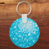 Disco Tiles Blue keychain round キーホルダー (正面)