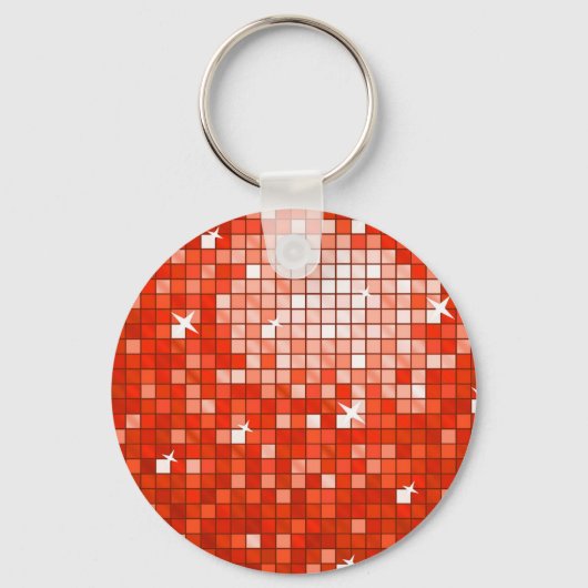 Disco Tiles Red keychain round キーホルダー (正面)