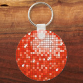 Disco Tiles Red keychain round キーホルダー (正面)