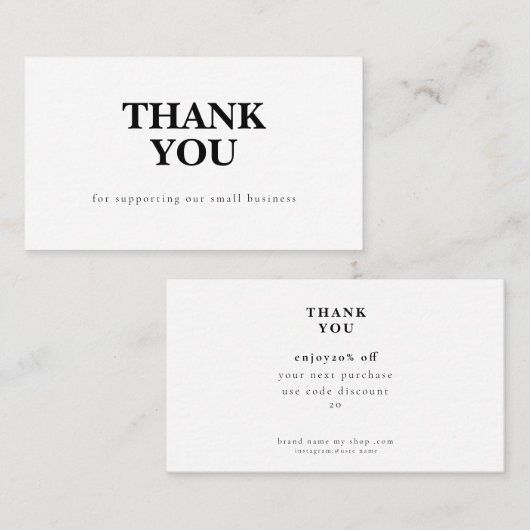 Discount Code Thank You Card Small Business 名刺 (正面/裏面)