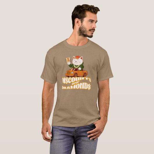 Discounts Over Diamonds – Funny Cat Saving Money D Tシャツ (正面フル)
