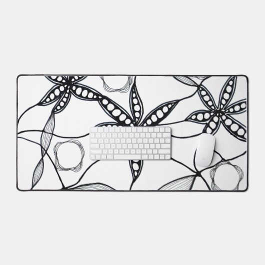 Diseño de flores abstractas en blanco y negro デスクマット (キーボード&マウス)