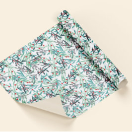 diseño floral con hojas y frutos de acebo ラッピングペーパー