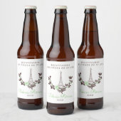 Diseño Floral Verde Quinceañera con Torre Eiffel ビールラベル (ボトル)