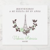 Diseño Floral Verde Quinceañera con Torre Eiffel ビールラベル (シングルラベル)