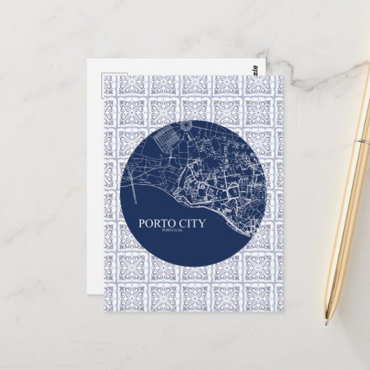 Diseño personalizado de mapa de la ciudad de Porto ポストカード (正面/裏面インサイチュ)