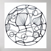 Diseño zen abstracto de hojas blanco y negro ポスター (正面)