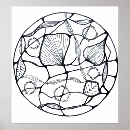 Diseño zen abstracto de hojas blanco y negro ポスター (正面)