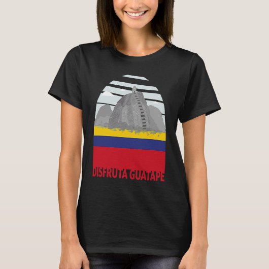 Disfruta Guatape Colombiaスカイラインシルエットウーリ Tシャツ (正面)