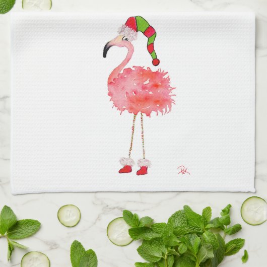 dish towel with flamingo キッチンタオル (折り畳み)