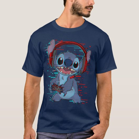Disney Lilo Stitch Gamer Glitch Headset and Contro Tシャツ (正面)