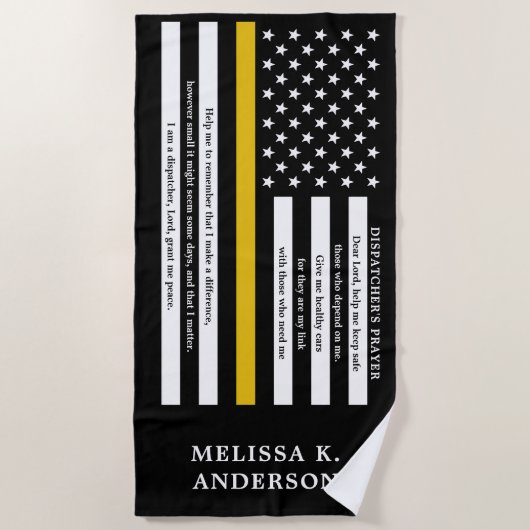 Dispatcherの祈りの言葉パーソナライズされたシン金ゴールド線 ビーチタオル (正面)