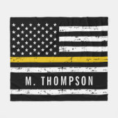 Dispatcherフラグパーソナライズされたシン金ゴールドライン フリースブランケット (正面(横))