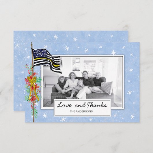 Dispatcher細い黄色の線フラグファミリの写真 サンキューカード (正面/裏面)