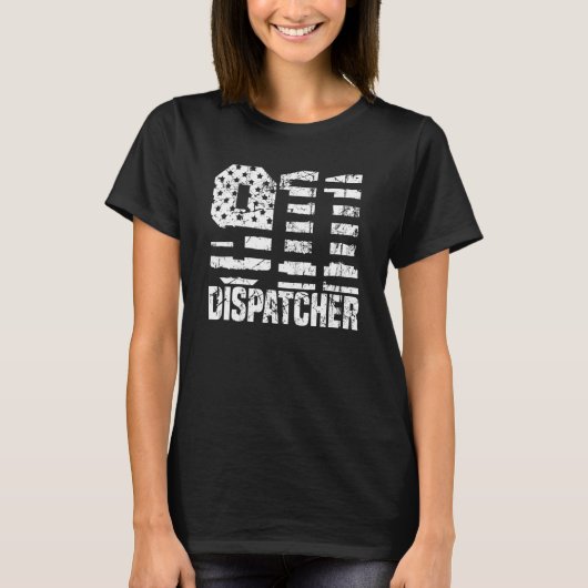 Dispatcher Us Flag - Thin Gold Line Police 911 Dis Tシャツ (正面)
