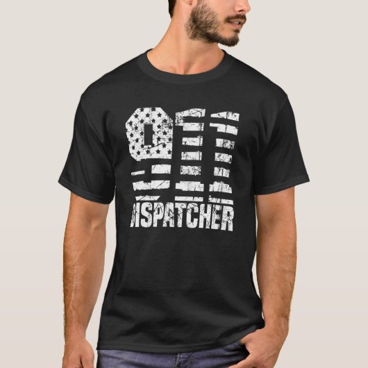 Dispatcher Us Flag - Thin Gold Line Police 911 Dis Tシャツ (正面)