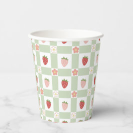 Disposable Strawberry Gingham Pastel Green 紙コップ