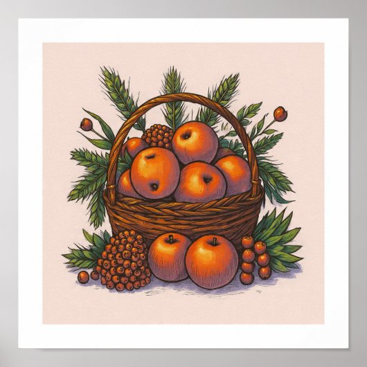 Distinct Color Palette: Seamless Orange Apples ポスター (正面)