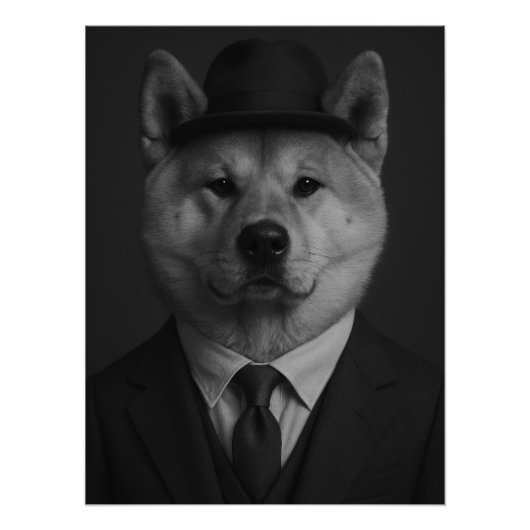 Distinguished Akita Inu Dog Portrait ポスター (正面)