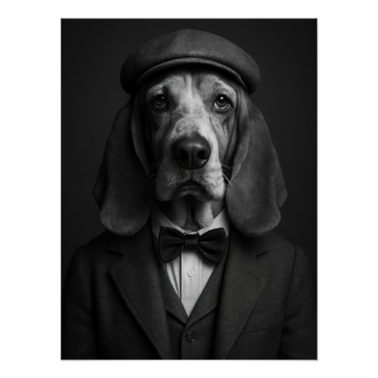 Distinguished Basset Hound in Flat Cap & Bowtie ポスター (正面)