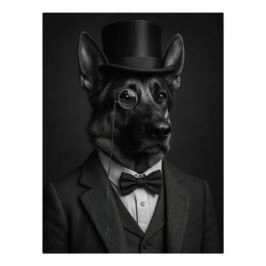 Distinguished German Shepherd with Top Hat ポスター