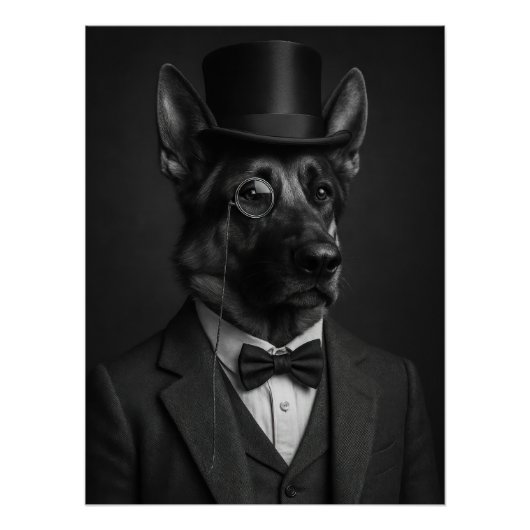 Distinguished German Shepherd with Top Hat ポスター (正面)
