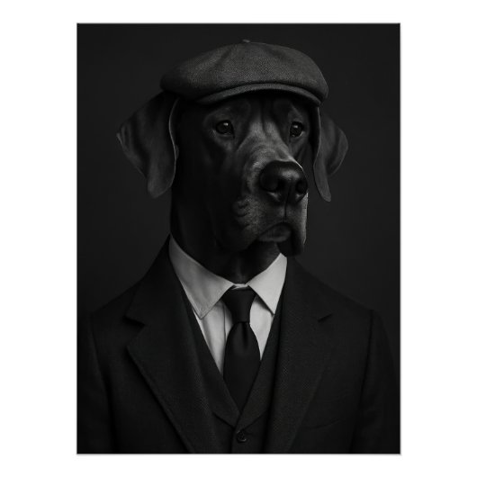 Distinguished Great Dane in Suit & Flat Cap ポスター (正面)