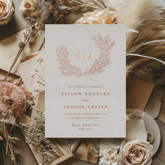 Distinguished Monogram結婚のバラ金ゴールド 箔招待状