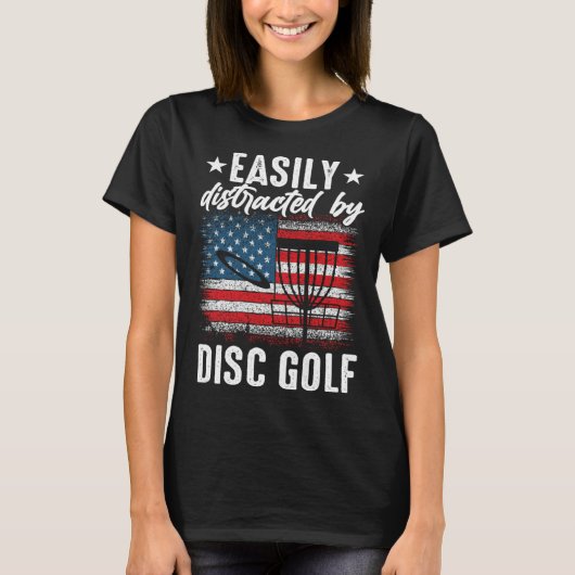 Distracted By Disc Golf Golfing Player Golfer Spor Tシャツ (正面)