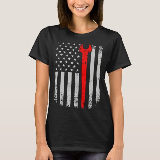 Distress American Flag Ironworker Tシャツ (正面)