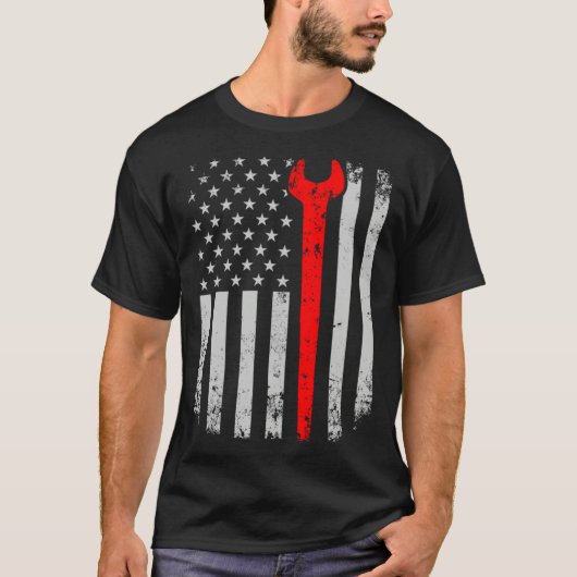 Distress American Flag Ironworker Tシャツ (正面)