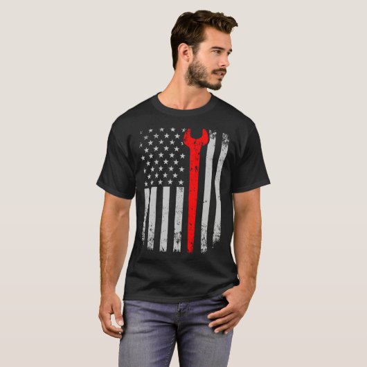 Distress American Flag Ironworker Tシャツ (正面フル)