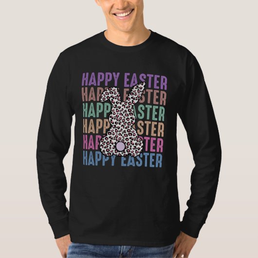 Distress Bunny Leopard Print Girls Women Happy Eas Tシャツ (正面)