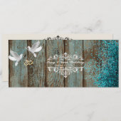  distressed ウッド & ダヴス ウェディング RSVP（グリッター付き） 招待状 (正面/裏面)