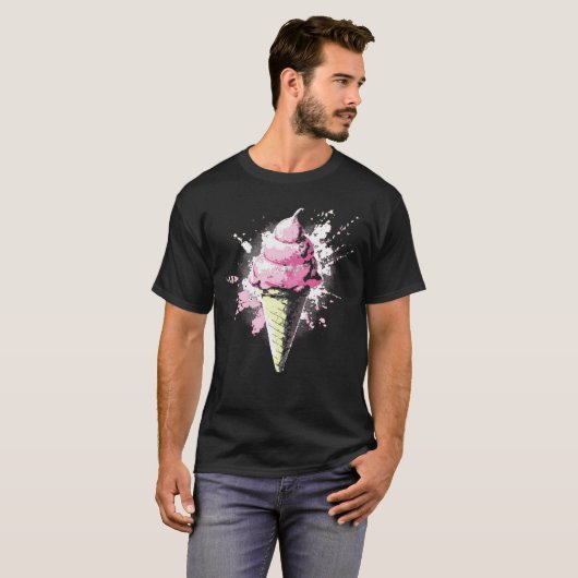 Distressed Abstract Pink Ice Cream Splatter Tシャツ (正面フル)