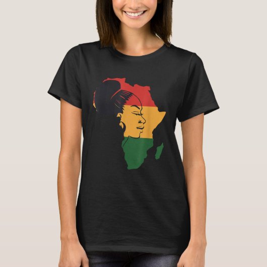 Distressed African Map With Afro Queen In Africa F Tシャツ (正面)