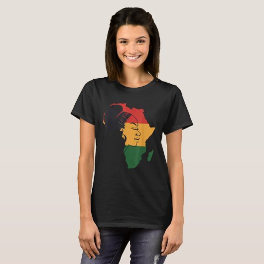 Distressed African Map With Afro Queen In Africa F Tシャツ (正面フル)